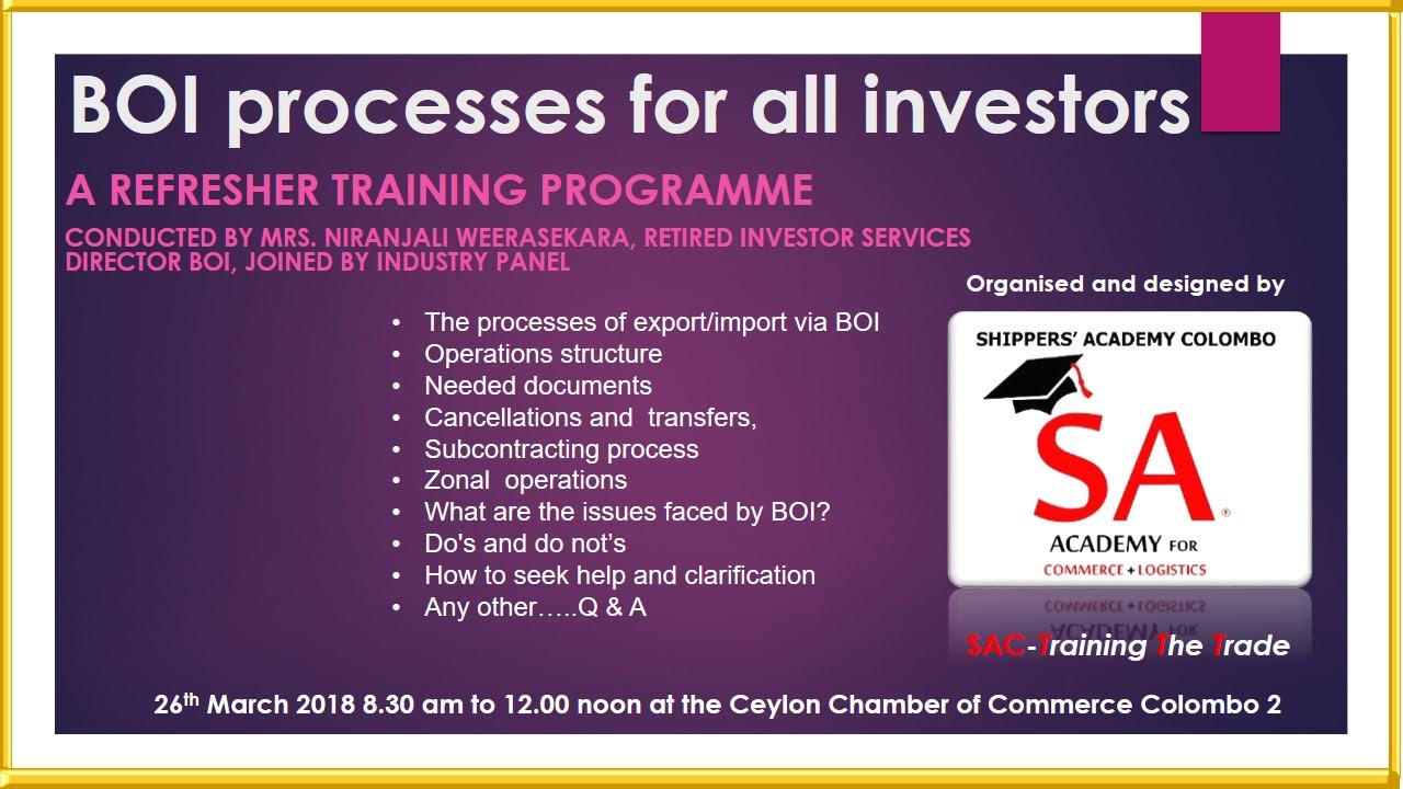 Training programme on BOI Processes